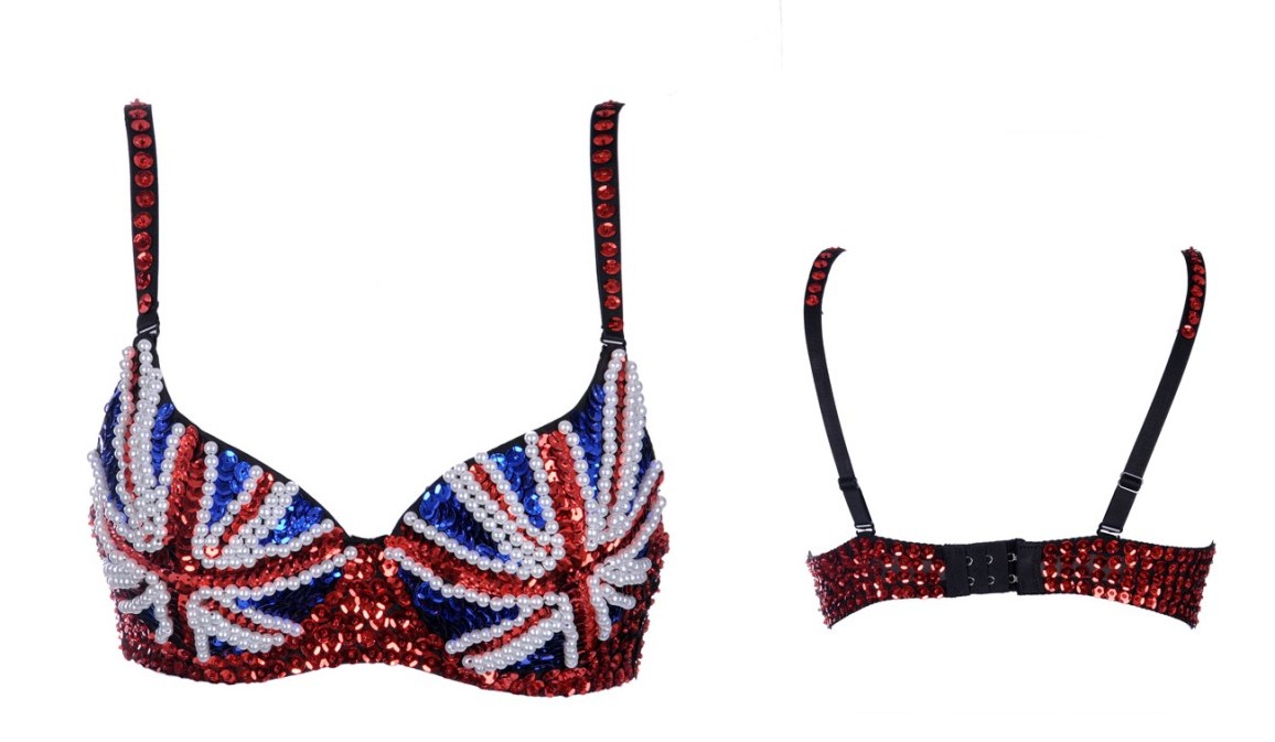 Beads Trims Uk Flag Push Up Bra Top